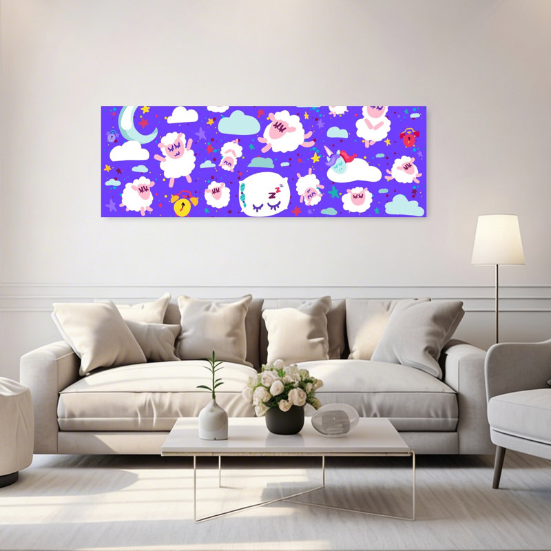 Whimsical Sleepy Sheep by Marika Barsrsind - Wrapped Canvas Panoramic Print, 50.8 cm H x 152.4 cm W
