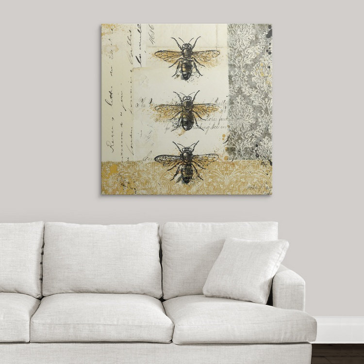 « i », impression Golden Bees 'n Butterflies, H 35 po x l 35 po x P 1,5 po, Toile