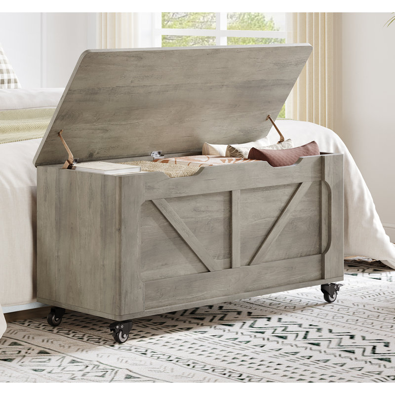 Banc de rangement en bois avec 4 roulettes