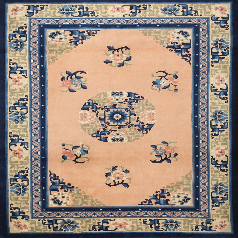 Tapis bleu / beige Furrier, Carré 3 pi