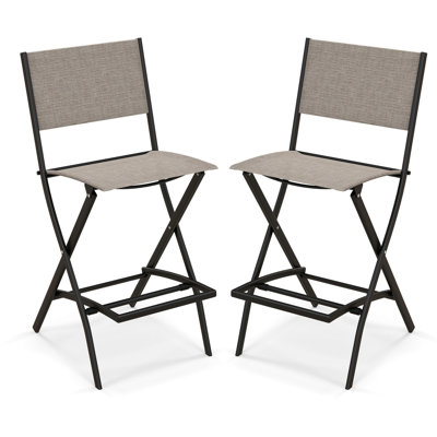 Hokku Designs Outdoor Barstools Counter Height Folding Bar Chairs w/ Back And Footrest