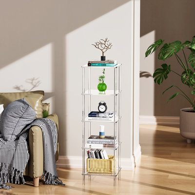5 Tier Acrylic Bookcases Storage Stand, Freestanding Corner Storage Shelve Display Shelf for Living Room