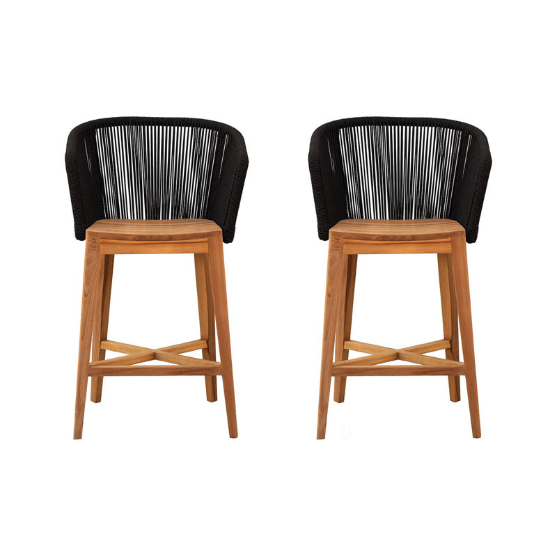 Westlake Outdoor Teak Bar Stool, Black