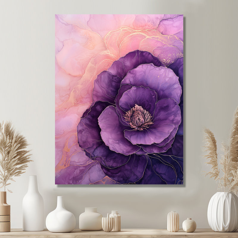 Danse étreinte de bégonia mauve I - décor en métal, impression traditionnelle, H 32 po x l 24 po x P 0,84 po