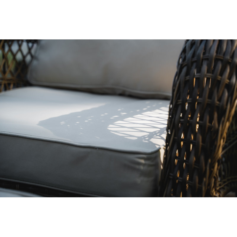 Sandstone Wicker Swivel Glider Armchair with Beige Cushions