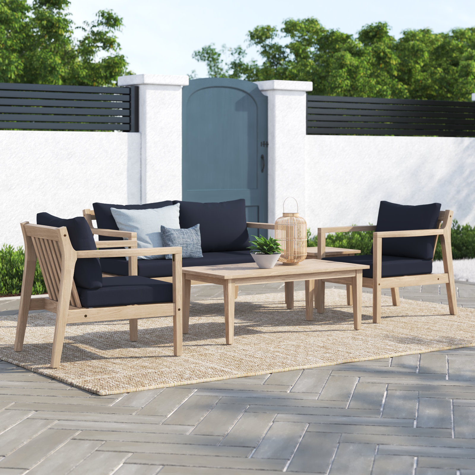 Amina 4-Person Acacia Patio Seating Group, Navy