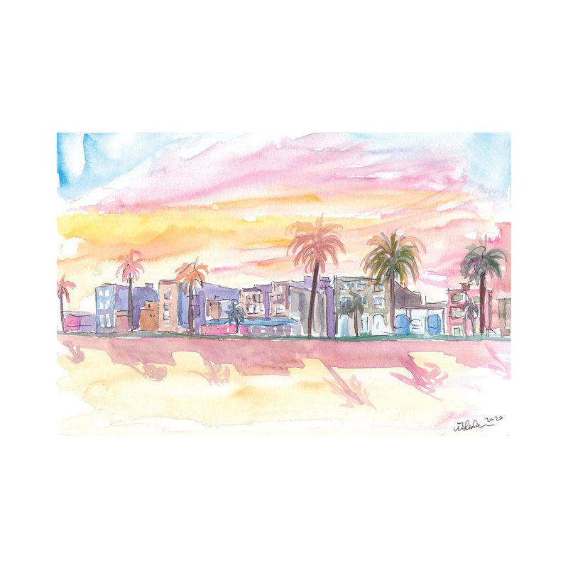 Venice Beach California Waterfront View at Sunset 1 Piece Wrapped Canvas Wall Art, 45.72cm H x 66.04cm W x 1.905cm D