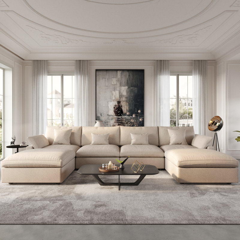 Kyna 6 - Piece Slipcovered Sectional, Khaki Linen Blend
