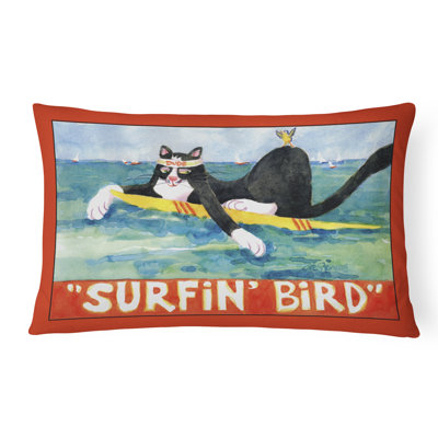 Coussin intérieur/extérieur noir et blanc pour chat surf dans un oiseau