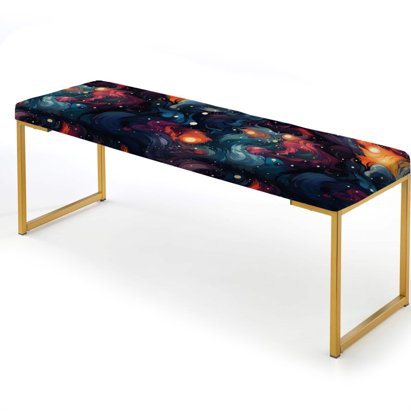 Celestial Concealment Swell - Abstract Upholstered Gold Bench
