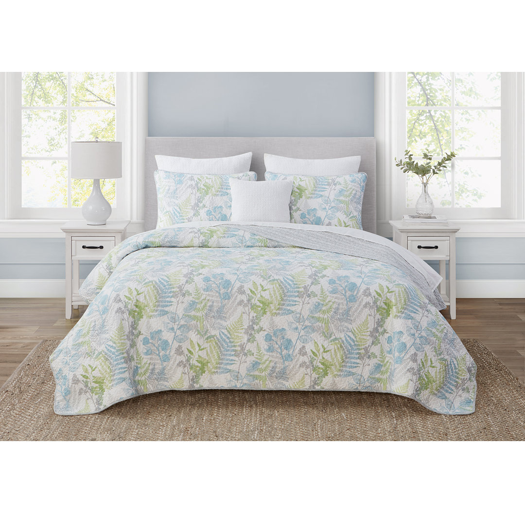 DESIGN STUDIO Althea Floral Spa Blue Soft Cotton Reversible Quilt Set Design Studio 