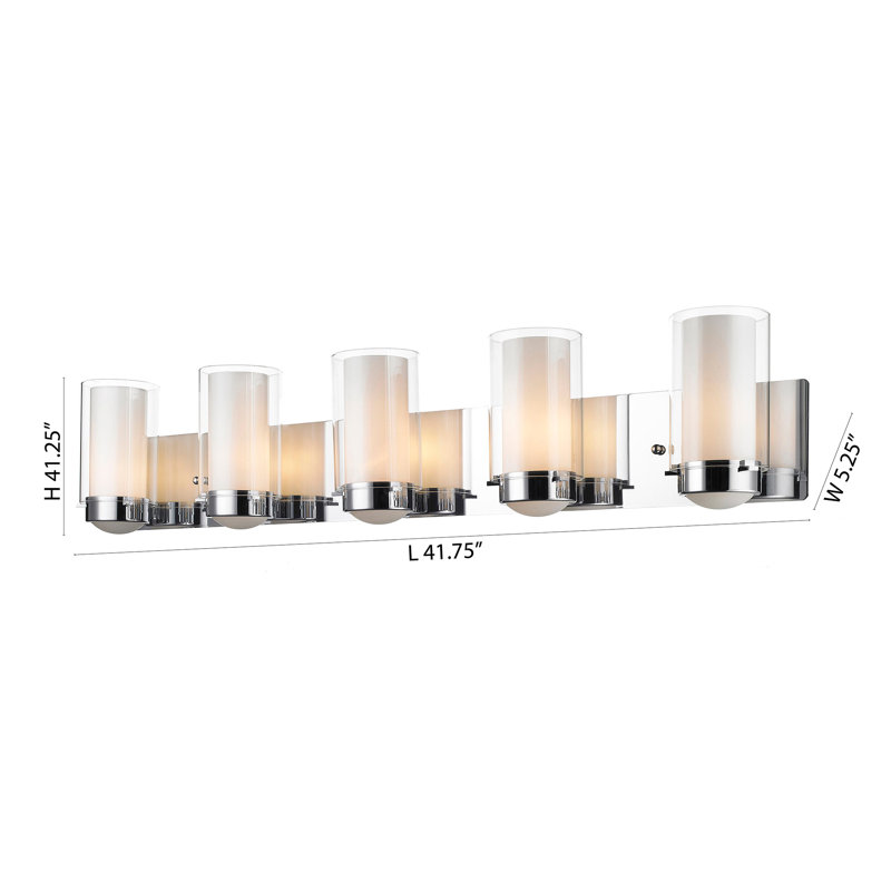Applique murale transitionnelle en verre nickel satiné 5 lumières , 5 lumières, H 5,25 po x l 41,75 po x P 7,5 po