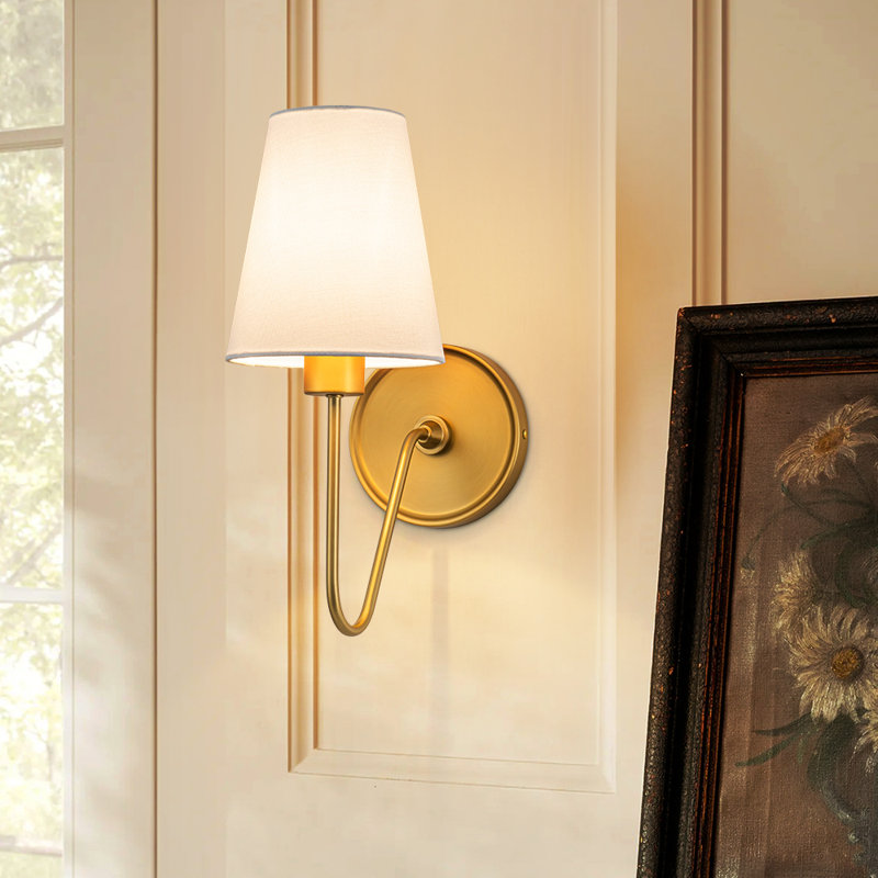 1 - Light Linen Cone Vintage Fabric Shade Wall Sconce