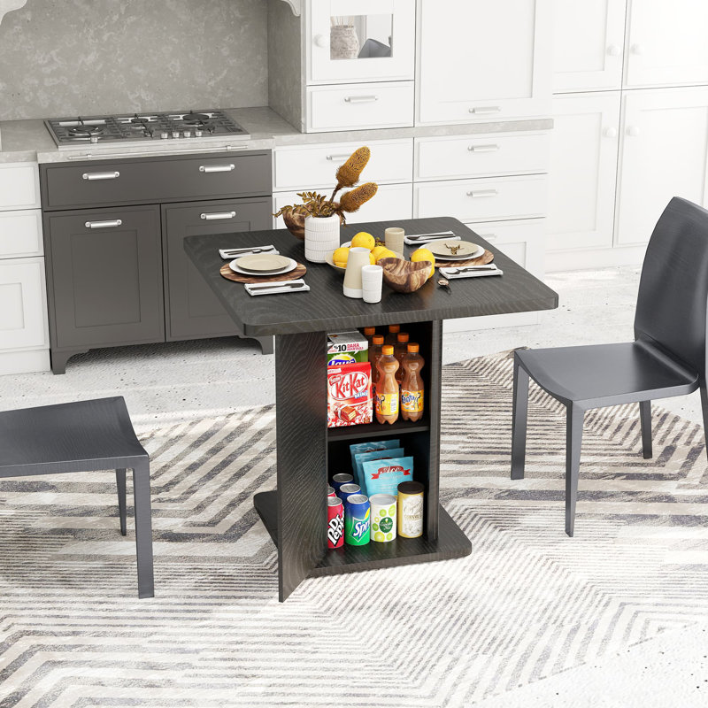 Small Dining Table For 2-4, 31.5 Inch Square Kitchen Table With Storage For Dining Room, Space Saving, Black