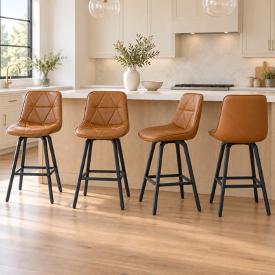 26" Swivel Faux Leather Counter Height Bar Stool with Metal Frame