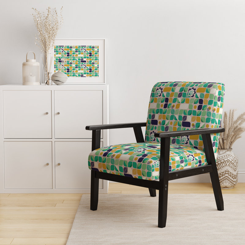Makayela - Motif géométrique avec feuilles et fleurs - Fauteuil rembourré Mid-Century
