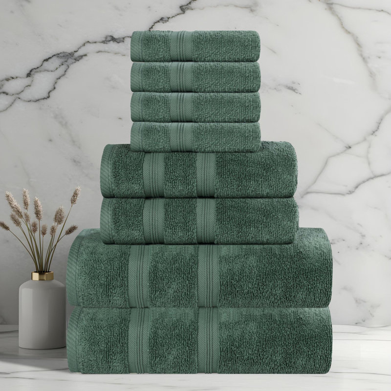  Smart Quick-Dry Zero Twist Cotton 8-Piece Towel Set, Forest Green