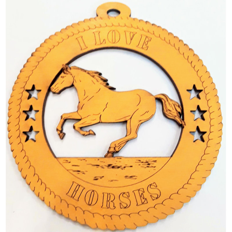 Ornement suspendu en bois I Love Horses