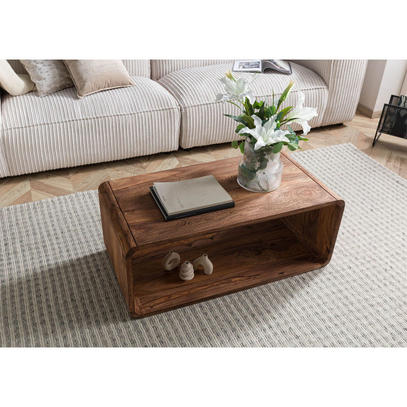 Solid Wood Floor Shelf Coffee Table with Storage, Natural