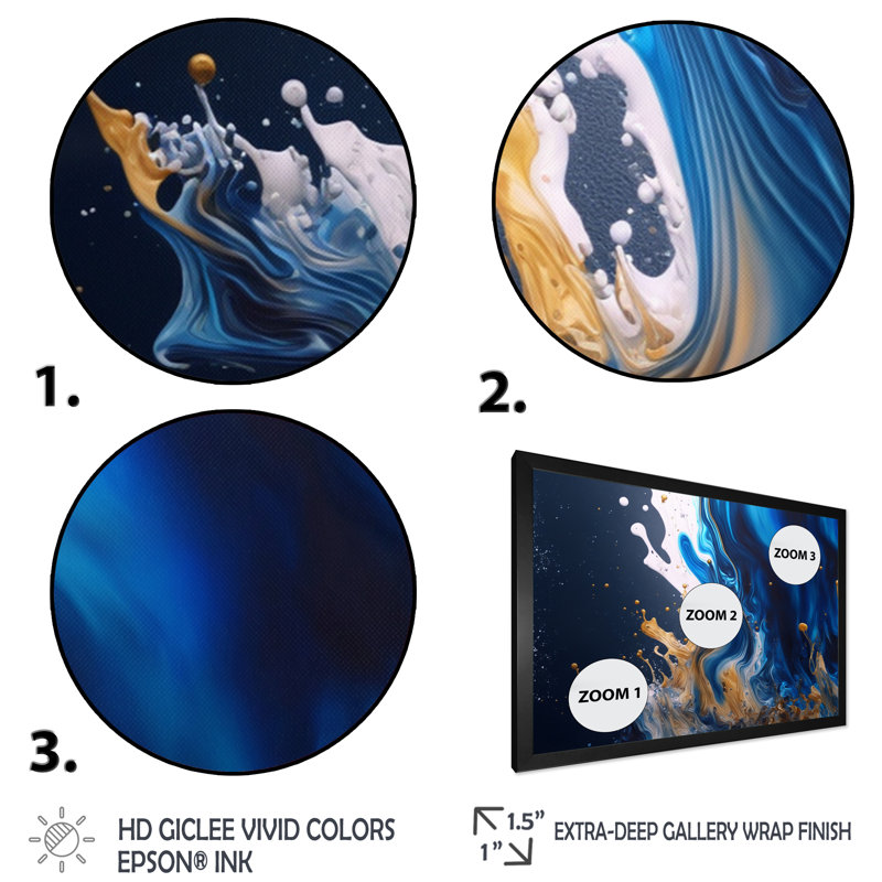 «Ice Paint Splash I», art mural encadré à spirales abstraites, Cadre photo noir, H 12 po x l 20 po x P 1 po