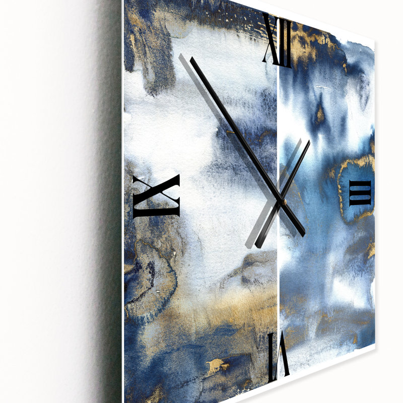 Horloge murale moderne bleu foncé et or abstrait I, Petit