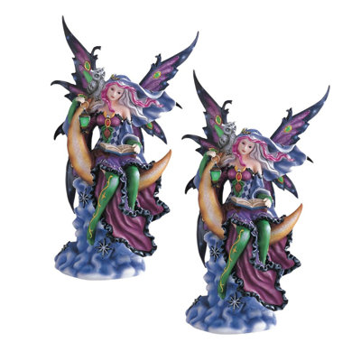 "2-PC Set" ICE ARMOR 12"H Purple Fairy on The Moon Figurine Figurine Statue Ornament Home/Room Decor and Perfect Gift Ideas for House Warming, Holidays and Birthdays Great Collectible Addition