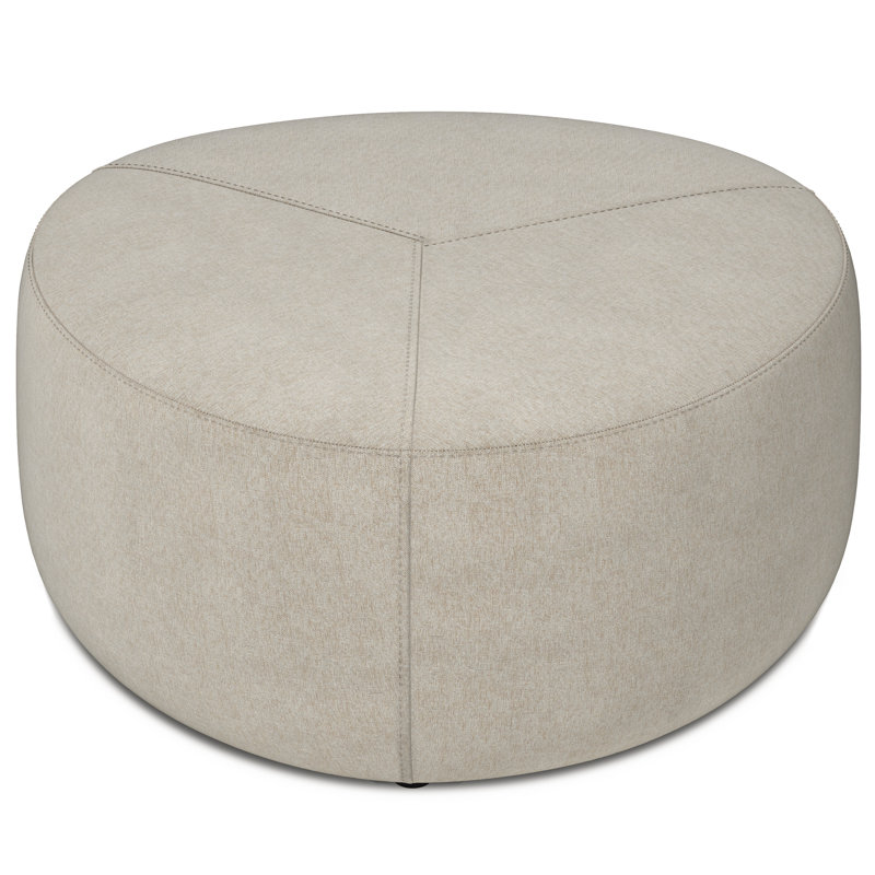 Moore 32"W Large Round Ottoman with Upholstered Seat and Solid Wood Frame, Assembled, Natural