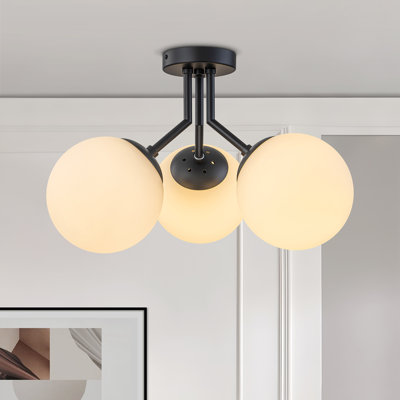 Plafonnier semi-encastré en verre 3 lumières Janto