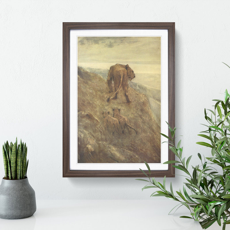 Lion and Cubs by John Macallan Swan - Picture Frame Painting, 48cm H x 36cm W x 2cm D, Walnut Framed