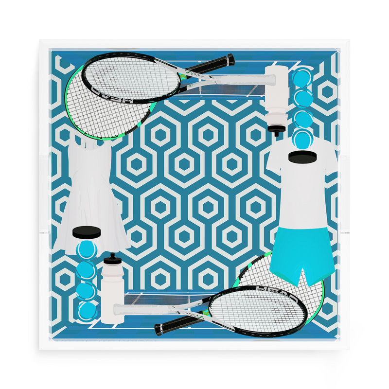 Abstract Decorative Tray, 2" H x 15" W x 15" D, Blue/White