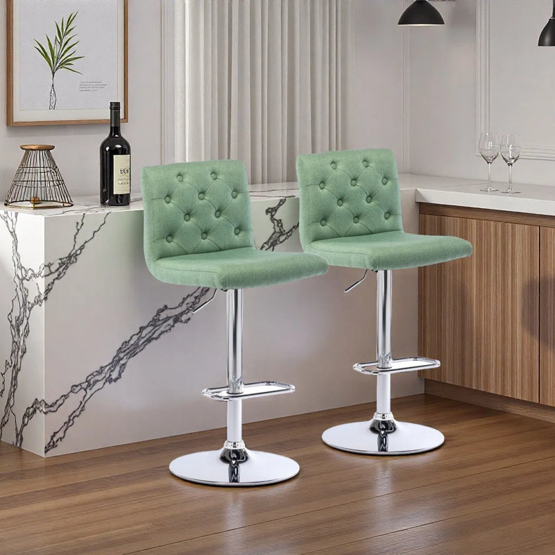 Ensemble de 2 tabourets de bar touffetés en tissu, tabourets de bar réglables à hauteur de comptoir pivotante avec dossier, chaises de bar rembourrées sans accoudoir pour la cuisine et le café