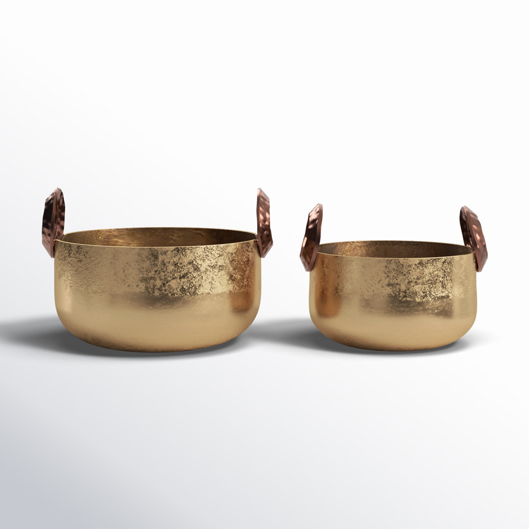 Set of 2 Metal Bowls, 10" and 12" Aluminum Bowl Set in Metallic Gold - 12" x 12" x 9" Joss & Main