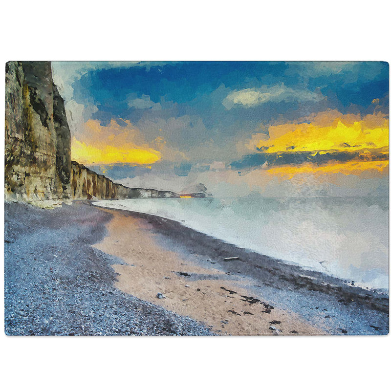 Tempered Glass the Cliffs at Normandy in France in Abstract Chopping Board, 39 cm W x 28.5 cm L