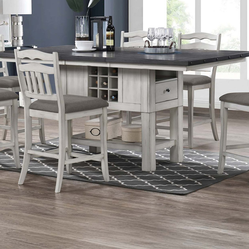 7pc Counter Height Dining Set Table w Storage Base Ladder Back 6x Chairs Classic Look Dining Room