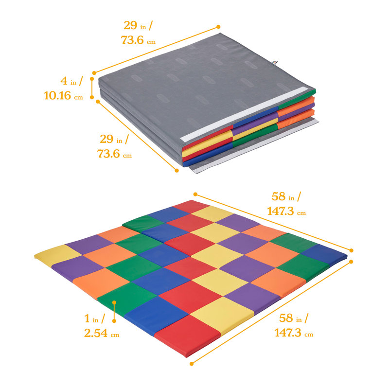 ECR4Kids SoftZone Patchwork Activity Folding Play Mat, 58in Square, Baby Essentials, Assorted