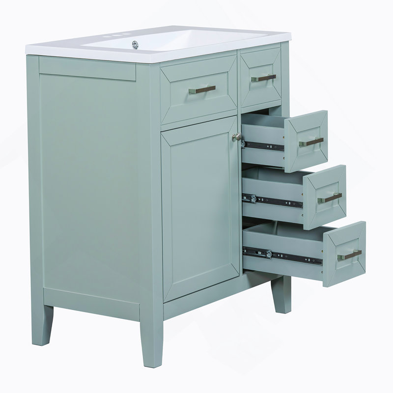 Ensemble de meuble-lavabo 30 po avec lavabo, armoire de salle de bain verte avec tiroirs, cadre solide et panneau de fibres à densité moyenne (ancien numéro de référence: N725S999222F)