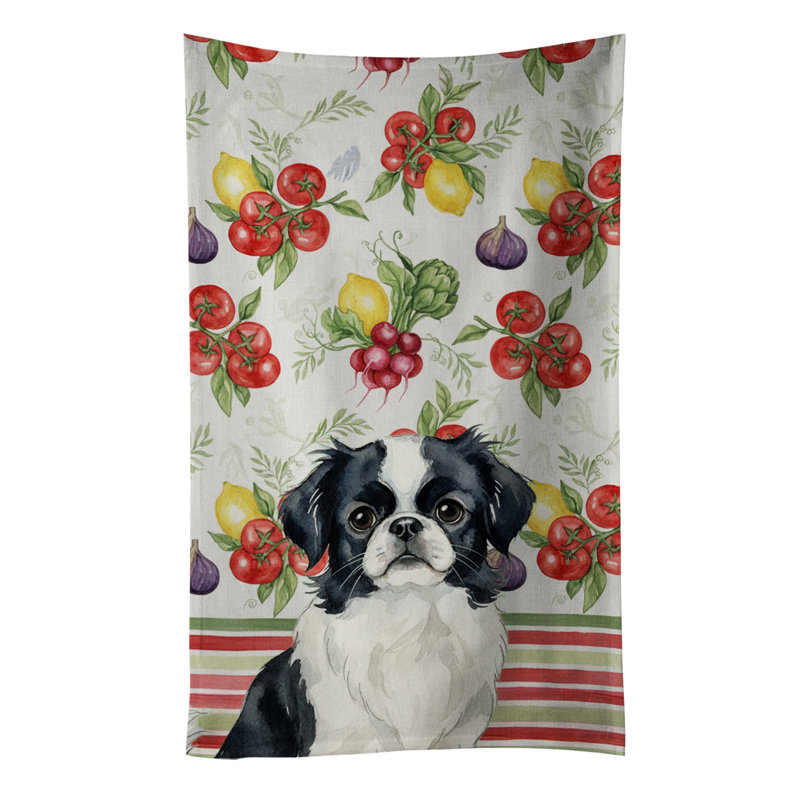 Black and White Japanese Chin Vegetables Kitchen Towel, Black/White Japanese Chin