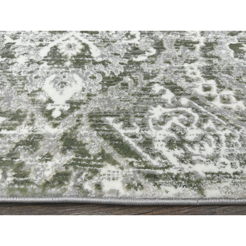 Aidy 1244 Transitional Abstract Green Area Rug, Runner 2'2" x 7'7" 