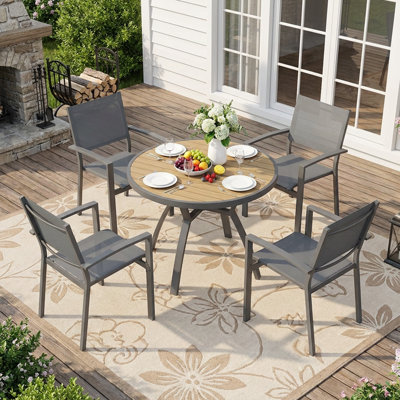 5-Piece Outdoor Dining Set, 4-Person Outdoor Table and Chairs with Round HDPS Top & Weather-Resistant Metal Frame, All-Weather Patio Dining Set for Backyard, Deck, Garden
