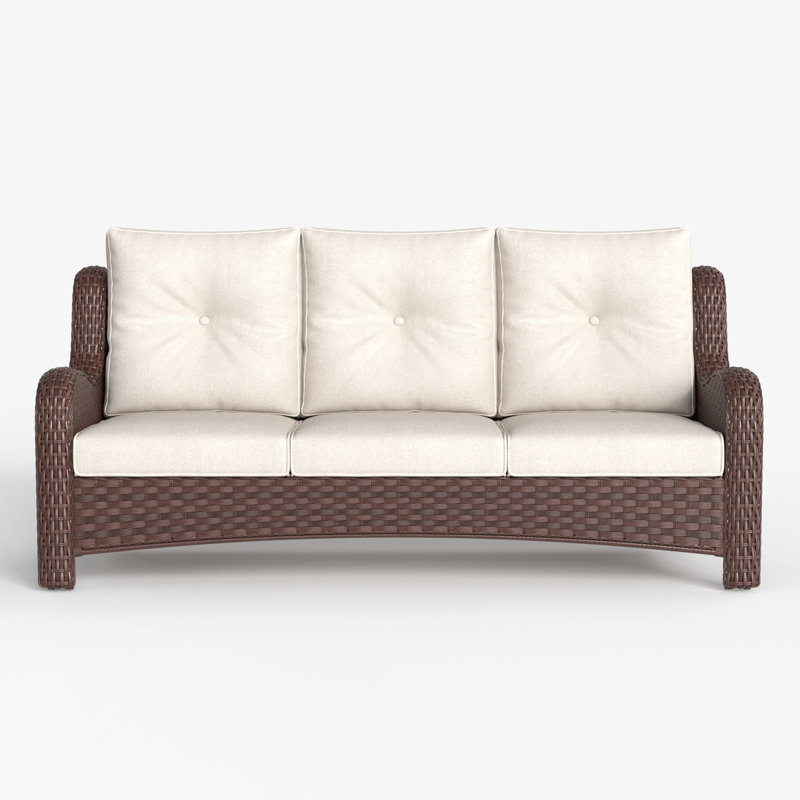 184.9cm Wide Metal Patio Sofa with Cushions, Beige, Brown