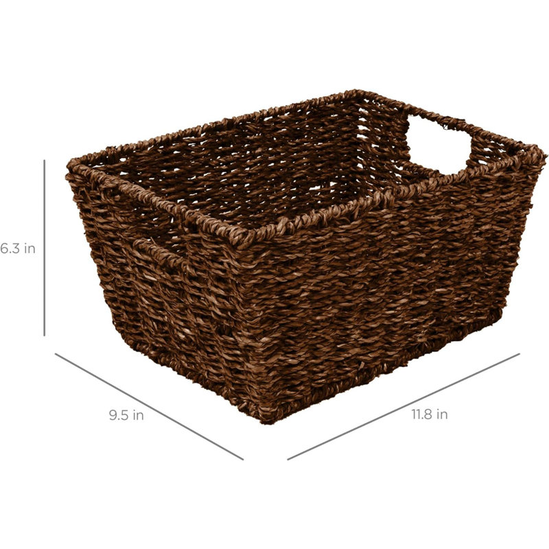 Ensemble rustique de 4 paniers de rangement empilables polyvalents en ruppie maritime, bacs à linge tissés à la main pour la chambre à coucher et le salon, tablettes, garde-manger avec poignées