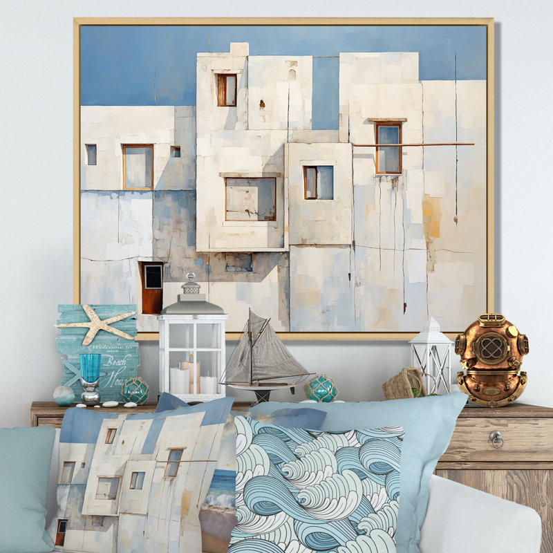 Doux couleur cubique Beach House I - plage et océan, reproduction d'art sur toile, Cadre naturel flottant