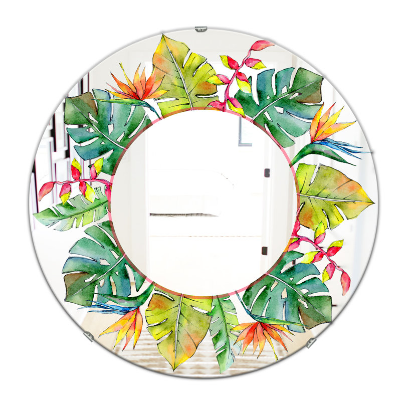 Feuilles tropicales Hawaï dans un miroir d'appoint, H 23,6 po x l 23,6 po