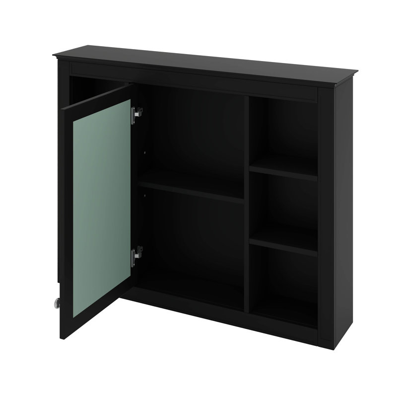 Armoire de salle de bain moderne avec miroir, armoire à miroir avec 6 tablettes ouvertes