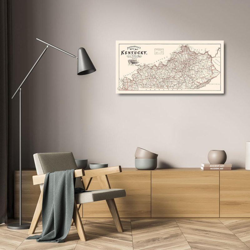 Art sur toile tendu avec Alcott Hill® Mendenhall Gallery, Kentucky Road Map - Mendenhall 1900 KYZZ0044, H 14 po x l 24 po