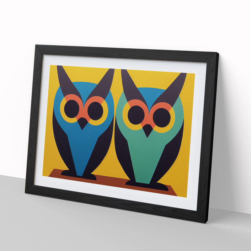 Two Abstract Owls Vol.1 - Framed Print, Black Framed, 25cm H x 34cm W x 2cm D