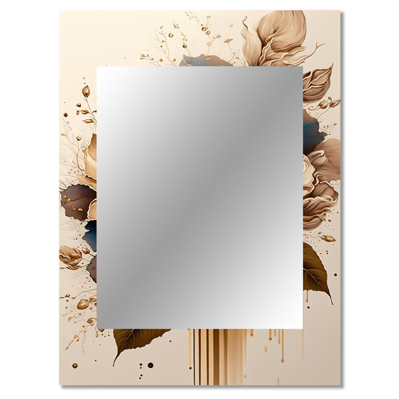 Brown And Blue Hibiscus Bouquet III - Hibiscus Wall Mirror, Traditional Decorative Mirror, Printed Metal Art, 40" x 30"