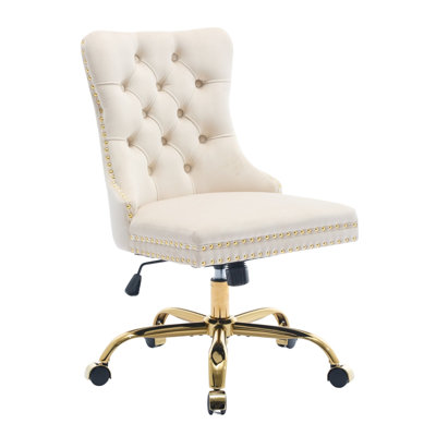 Chaise de bureau moderne en velours capitonné avec base en métal, chaise de bureau pivotante ajustable