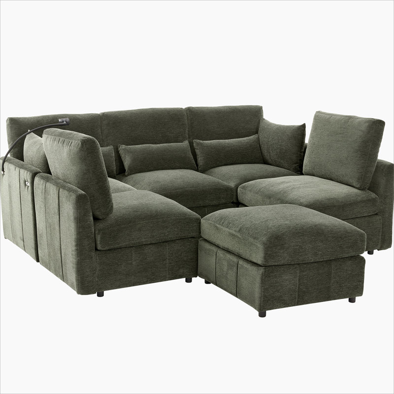 Canapé modulaire en chenille, Chenille verte