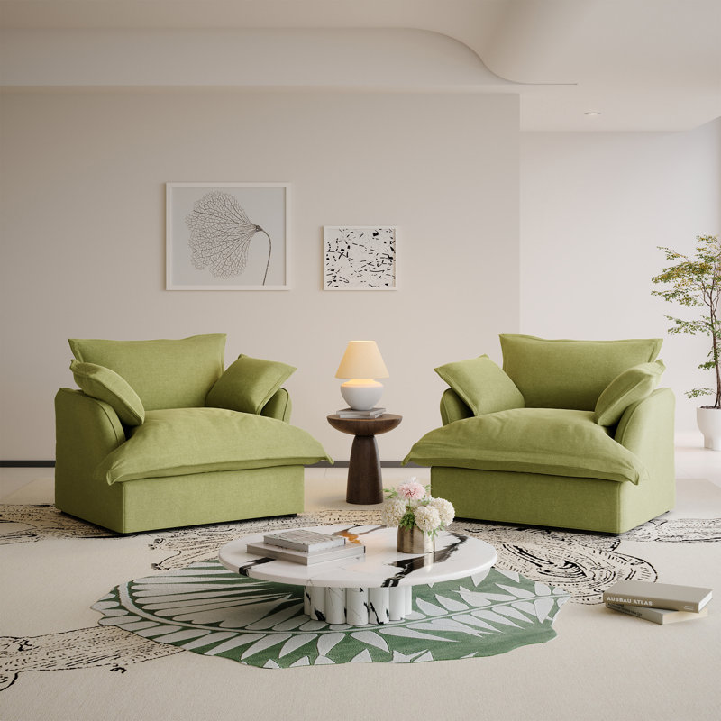 Canapé rembourré modulaire en mélange de lin avec housse amovible pour salon et chambre à coucher (ensemble de 2)